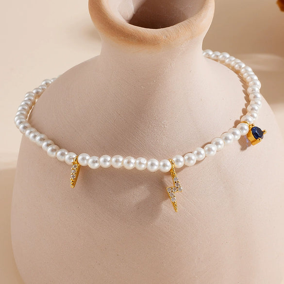 Women's S925 Sterling Silver Geometric Pearl Bracelet With Diamond Treatment