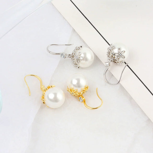 Women's S925 Sterling Silver Geometric Pearl Earrings Elegant Electroplated Fashion Jewelry