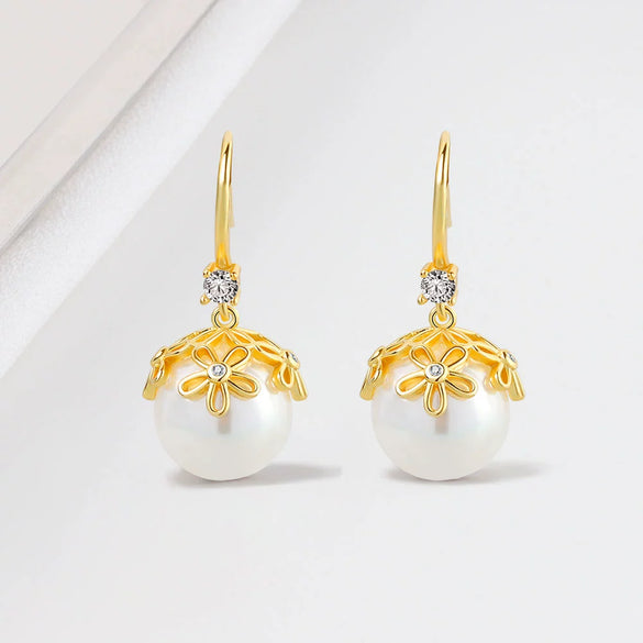 Women's S925 Sterling Silver Geometric Pearl Earrings Elegant Electroplated Fashion Jewelry