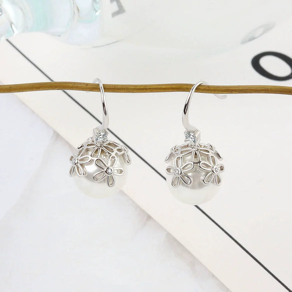 Women's S925 Sterling Silver Geometric Pearl Earrings Elegant Electroplated Fashion Jewelry