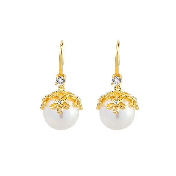 Women's S925 Sterling Silver Geometric Pearl Earrings Elegant Electroplated Fashion Jewelry