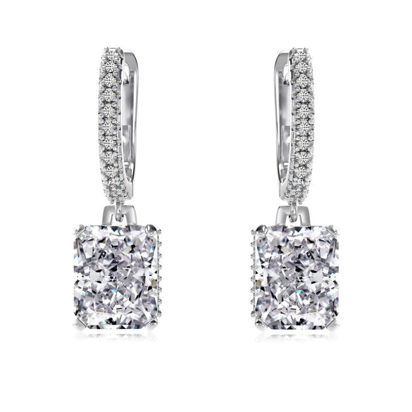 Women's S925 Sterling Silver Geometric Pendant Earrings With Ice Flower Cut Zircon And Electroplating Design