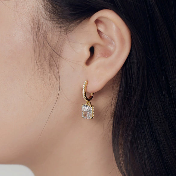 Women's S925 Sterling Silver Geometric Pendant Earrings With Ice Flower Cut Zircon And Electroplating Design