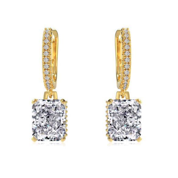 Women's S925 Sterling Silver Geometric Pendant Earrings With Ice Flower Cut Zircon And Electroplating Design