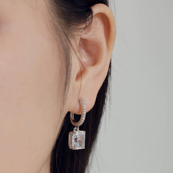 Women's S925 Sterling Silver Geometric Pendant Earrings With Ice Flower Cut Zircon And Electroplating Design