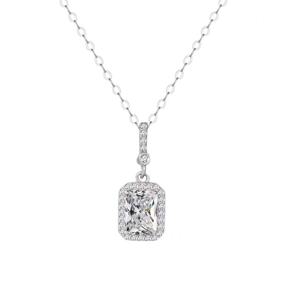 Women's S925 Sterling Silver Geometric Perfume Bottle Pendant Necklace With Full Diamond Inlay Electroplated Little Fresh Light Luxury Jewelry Gift