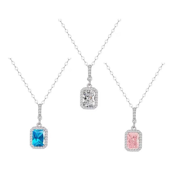 Women's S925 Sterling Silver Geometric Perfume Bottle Pendant Necklace With Full Diamond Inlay Electroplated Little Fresh Light Luxury Jewelry Gift