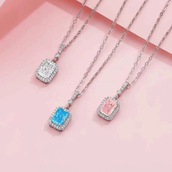 Women's S925 Sterling Silver Geometric Perfume Bottle Pendant Necklace With Full Diamond Inlay Electroplated Little Fresh Light Luxury Jewelry Gift
