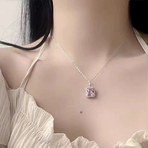 Women's S925 Sterling Silver Geometric Perfume Bottle Pendant Necklace With Full Diamond Inlay Electroplated Little Fresh Light Luxury Jewelry Gift