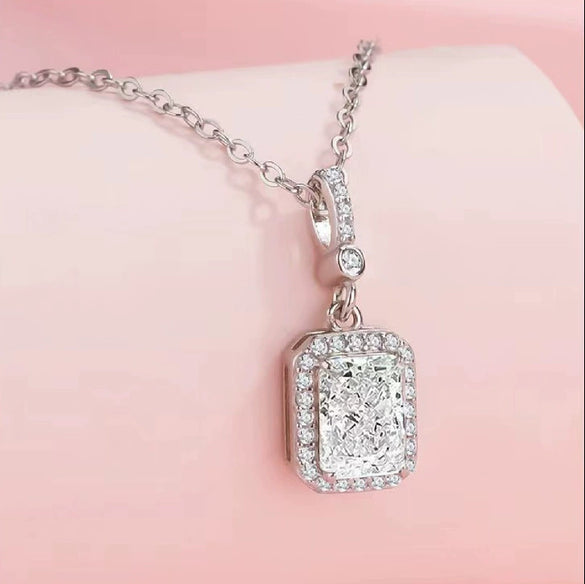 Women's S925 Sterling Silver Geometric Perfume Bottle Pendant Necklace With Full Diamond Inlay Electroplated Little Fresh Light Luxury Jewelry Gift