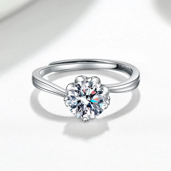 Women's S925 Sterling Silver Geometric Petal Open Ring Simple Fashion Electroplated Adjustable Ring