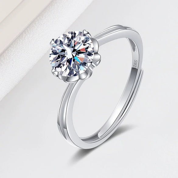 Women's S925 Sterling Silver Geometric Petal Open Ring Simple Fashion Electroplated Adjustable Ring