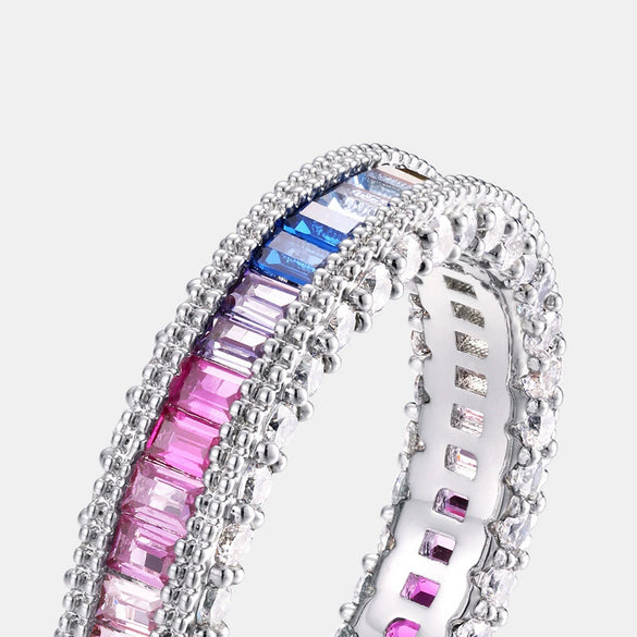 Women's S925 Sterling Silver Geometric Rainbow Zircon Finger Ring