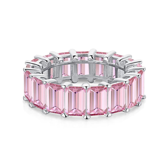 Women's S925 Sterling Silver Geometric Rectangular Ring With Electroplating And Full Diamondlike 5A Powder Zircon