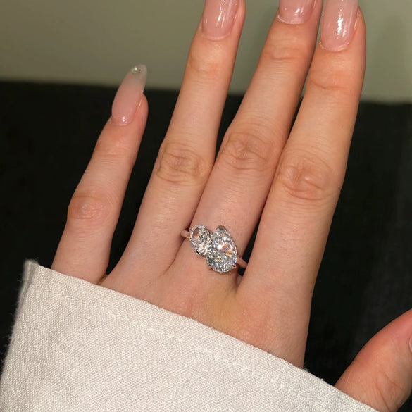 Women's S925 Sterling Silver Geometric Ring With Ice Flower Cut Zircon And Electroplating