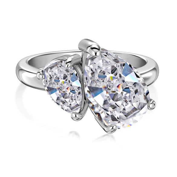 Women's S925 Sterling Silver Geometric Ring With Ice Flower Cut Zircon And Electroplating