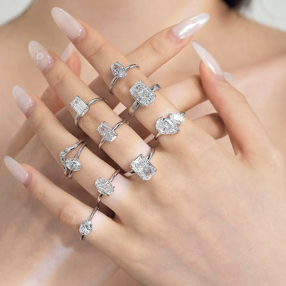 Women's S925 Sterling Silver Geometric Ring With Ice Flower Cut Zircon And Electroplating
