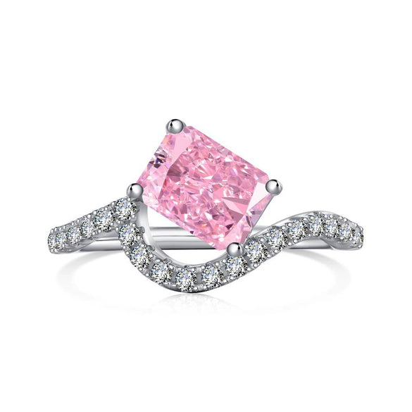 Women's S925 Sterling Silver Geometric Ring With Ice Flower Zirconium And High Carbon Diamond Electroplated Cute Style