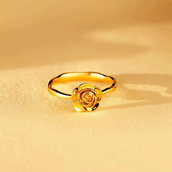 Women's S925 Sterling Silver Geometric Rose Flower Ring Electroplated