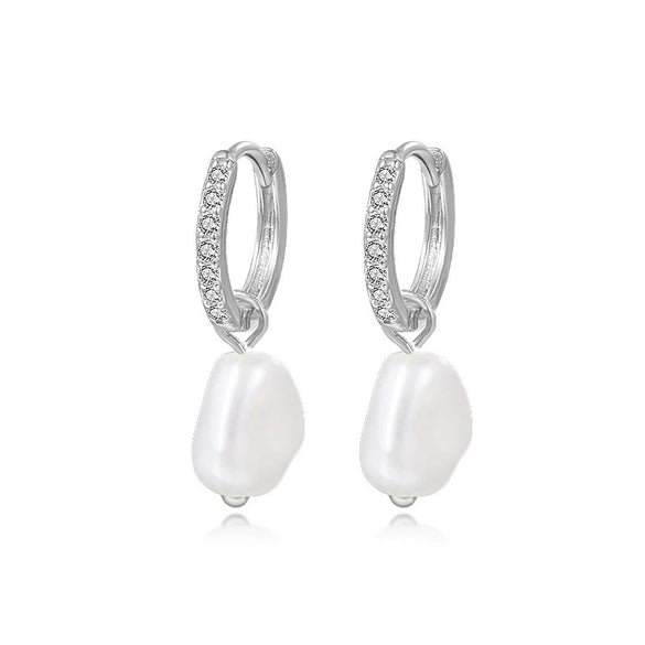 Women's S925 Sterling Silver Geometric Round Bead Earrings With Zirconia In Light Luxury Style