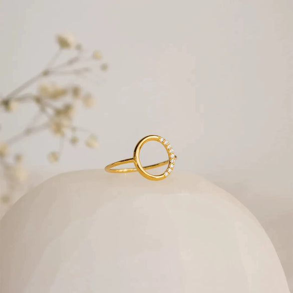 Women's S925 Sterling Silver Geometric Round Halfcircle Diamond Ring With Electroplating