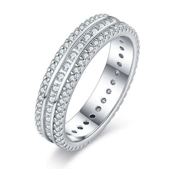 Women's S925 Sterling Silver Geometric Round Hip Hop Ring With Synthetic Carbon Silicon Stone Seiko Design