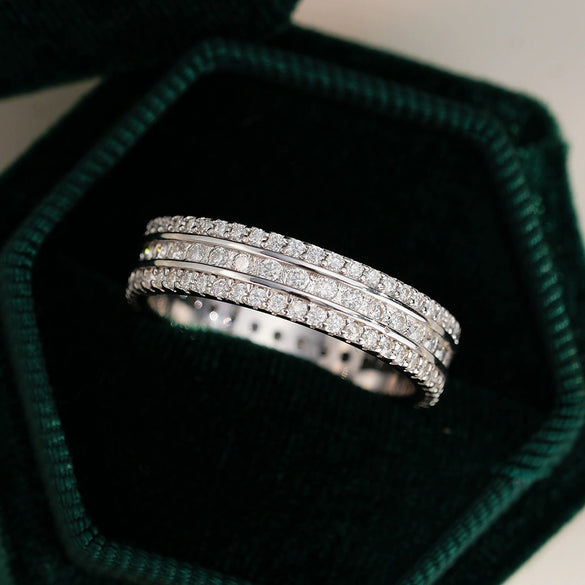 Women's S925 Sterling Silver Geometric Round Hip Hop Ring With Synthetic Carbon Silicon Stone Seiko Design