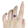 Women's S925 Sterling Silver Geometric Ruby Corundum Emerald Cut Diamond Ring Light Luxury Style