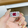 Women's S925 Sterling Silver Geometric Ruby Corundum Emerald Cut Diamond Ring Light Luxury Style