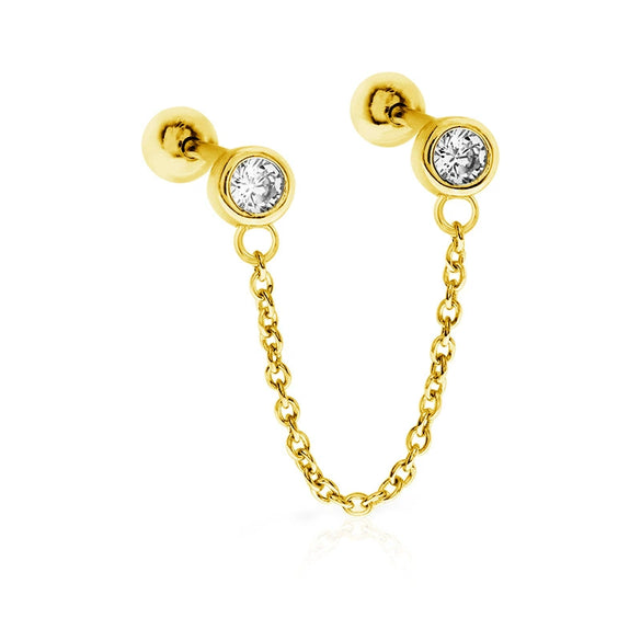 Women's S925 Sterling Silver Geometric Single Diamond Chain Earrings Simple Style