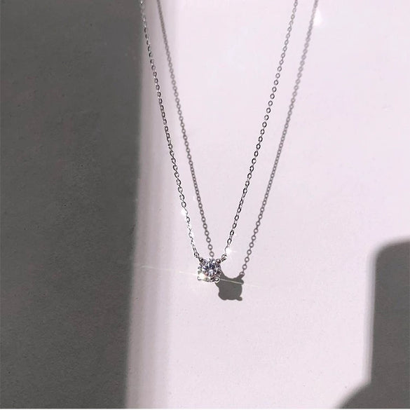 Women's S925 Sterling Silver Geometric Single Diamond Necklace Simple Style