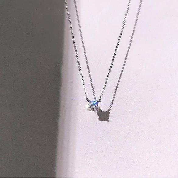 Women's S925 Sterling Silver Geometric Single Diamond Necklace Simple Style