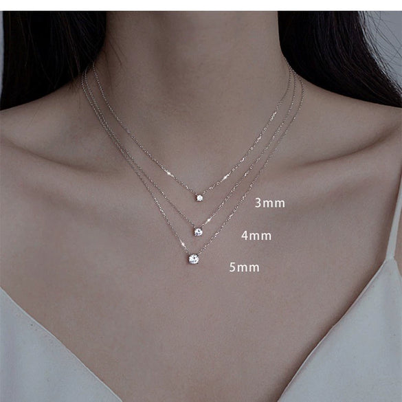 Women's S925 Sterling Silver Geometric Single Diamond Necklace Simple Style