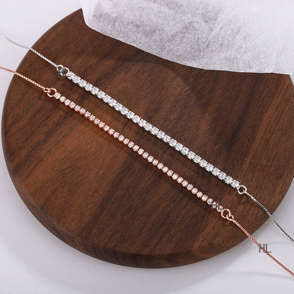 Women's S925 Sterling Silver Geometric Single Row Diamond Bracelet Electroplated Light Luxury Fashion Gift