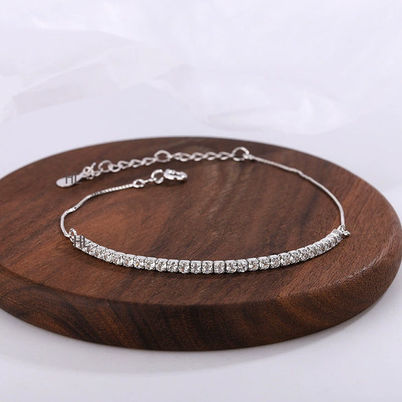 Women's S925 Sterling Silver Geometric Single Row Diamond Bracelet Electroplated Light Luxury Fashion Gift