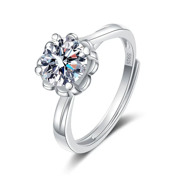 Women's S925 Sterling Silver Geometric Snowflake Ring With Moissanite Adjustable Electroplated Fine Jewelry