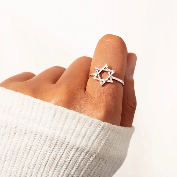 Women's S925 Sterling Silver Geometric Star Hexagon Ring Jewelry With Electroplating