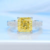 Women's S925 Sterling Silver Geometric Style Fourclaw Yellow Diamond Small Square Sugar Diamond Ring Minimalist Design