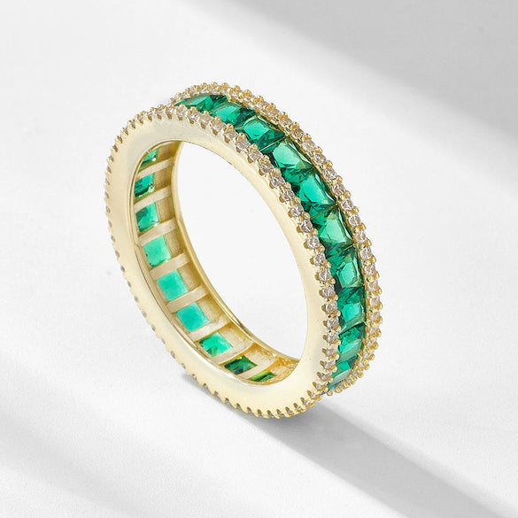 Women's S925 Sterling Silver Geometric Style Ring With Diamond Microinlaid Emerald Zircon