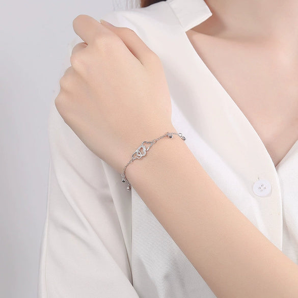 Women's S925 Sterling Silver Geometric Tassel Bracelet With Crystal Electroplated Simple Elegant Hand Jewelry