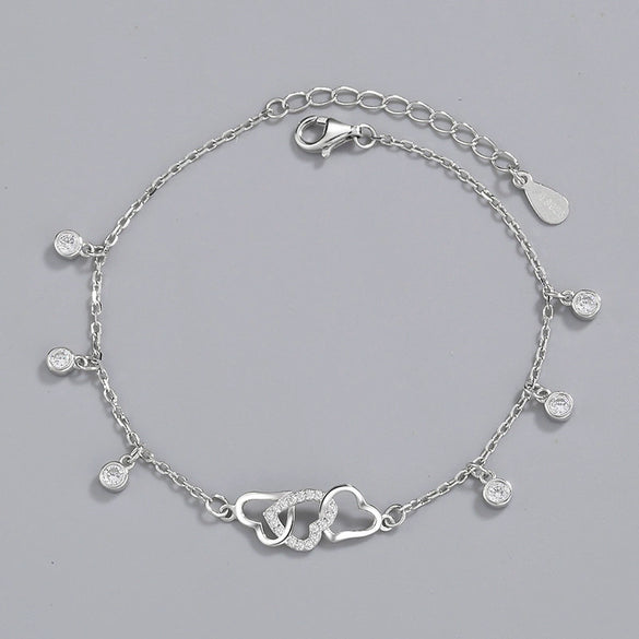 Women's S925 Sterling Silver Geometric Tassel Bracelet With Crystal Electroplated Simple Elegant Hand Jewelry