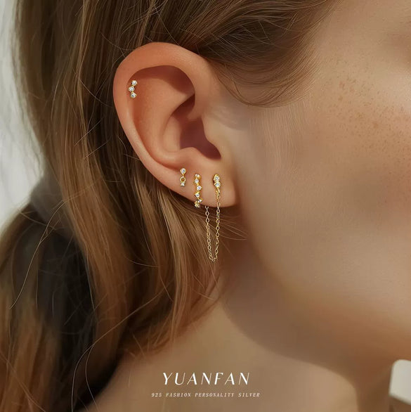 Women's S925 Sterling Silver Geometric Triangle Tassel Earrings With Zirconia Insert Light Luxury And Fashionable