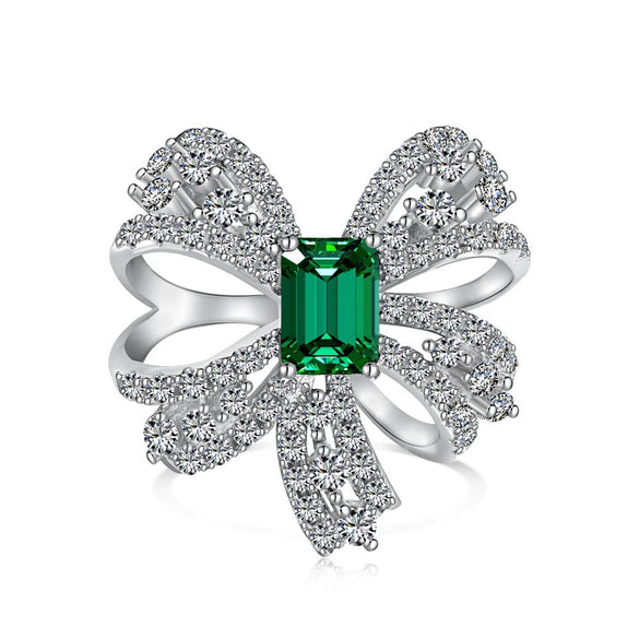 Women's S925 Sterling Silver Geometric Water Drop Bow Ring With Colorful Pagoda Zircon And Exquisite Gemstone Electroplated