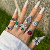 Women's S925 Sterling Silver Geometric Water Drop Bow Ring With Colorful Pagoda Zircon And Exquisite Gemstone Electroplated