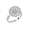 Women's S925 Sterling Silver Geometric Windmill Spinner Ring Adjustable Open Band Electroplated Rotating Decompression Ring