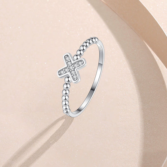 Women's S925 Sterling Silver Geometric Xshaped Cross Micro Inlay Stacked Ring