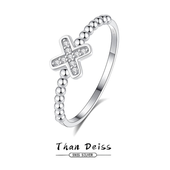 Women's S925 Sterling Silver Geometric Xshaped Cross Micro Inlay Stacked Ring