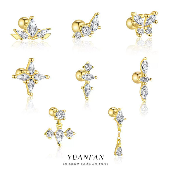 Women's S925 Sterling Silver Geometric Zircon Earrings