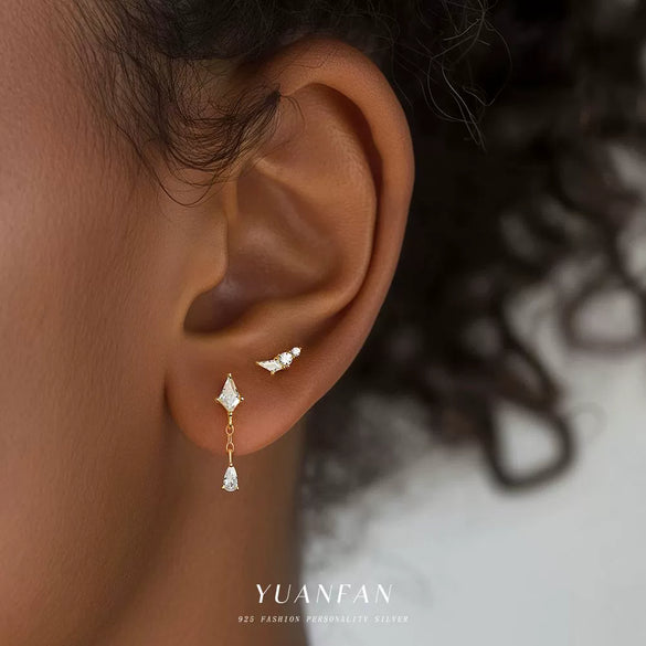 Women's S925 Sterling Silver Geometric Zircon Earrings