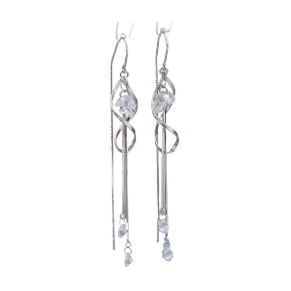 Women's S925 Sterling Silver Geometric Zircon Long Tassel Earrings Light Luxury Fashion Dangle Earrings